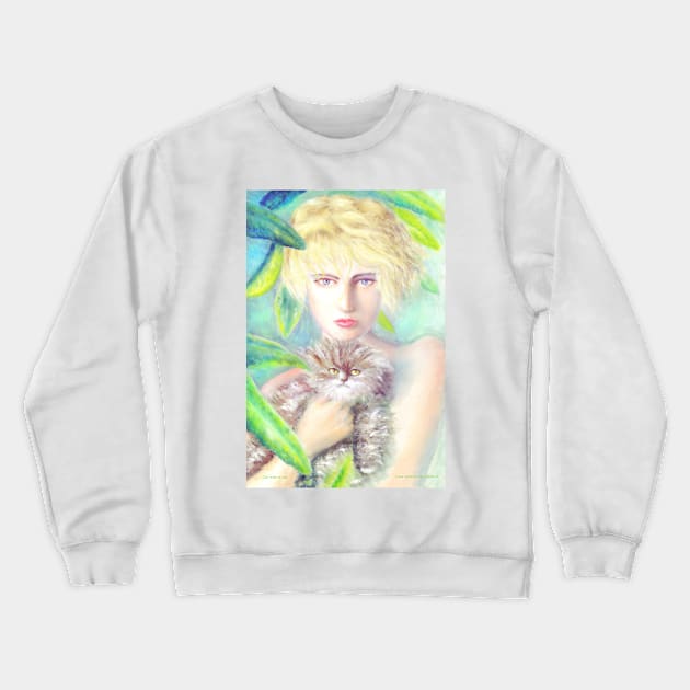 Girl with a cat Crewneck Sweatshirt by Andrea Matarazzo